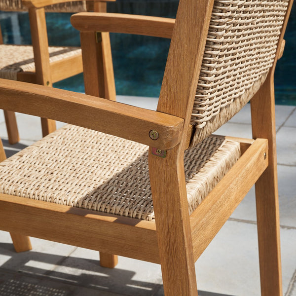 English Elm Mauricio Honey Wood Dining Chair Set of 2 - Acacia/Eucalyptus Wicker Strap Seats, Weather-Resistant Finish B093121209