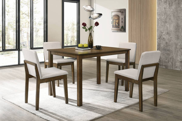 English Elm Dark Walnut 5pc Dining Set with Beige Burlap Cushions, Rubberwood Veneer, Compact Table-Chairs Combo B011119000