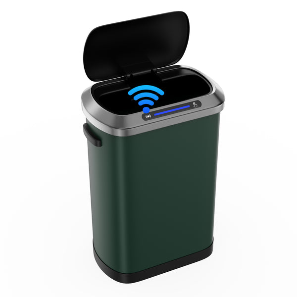 English Elm 50L Motion Sensor Trash Can with Silent Soft-Close Lid, 50L Stainless Steel 13.2Gal Hands-Free Bin Green W1550106526