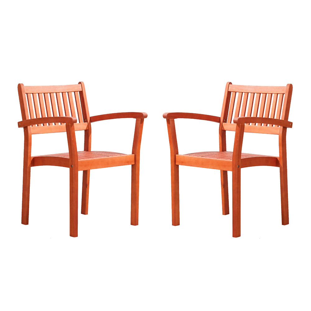 English Elm Caladesi Reddish Brown Eucalyptus Stackable Patio Armchairs Set of 2 — Weather‑Resistant, Oil‑Rubbed Finish, Easy Assembly B093121215