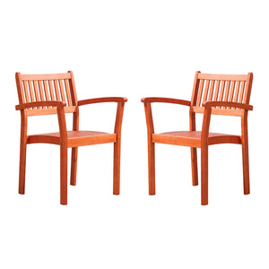 English Elm Caladesi Reddish Brown Eucalyptus Stackable Patio Armchairs Set of 2 — Weather‑Resistant, Oil‑Rubbed Finish, Easy Assembly B093121215