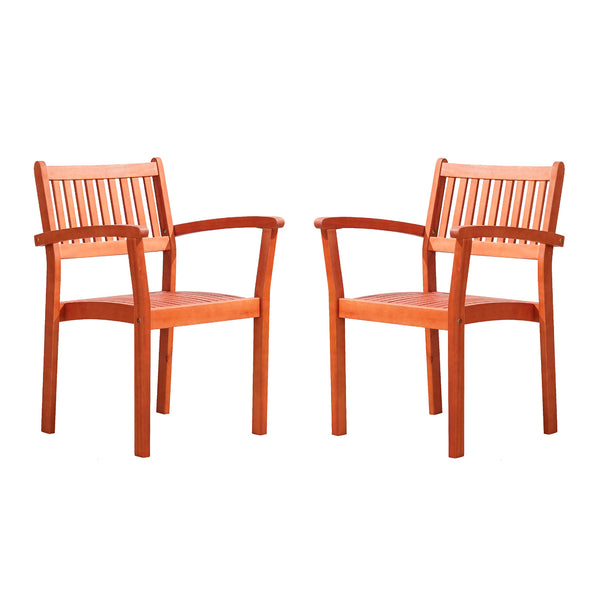 English Elm Caladesi Reddish Brown Eucalyptus Stackable Patio Armchairs Set of 2 — Weather‑Resistant, Oil‑Rubbed Finish, Easy Assembly B093121215