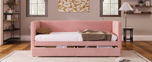 English Elm Twin Corduroy Daybed with Two Storage Drawers, Solid Pine Legs, Wood Slat Support, Durable Design Pink SF000007AAH
