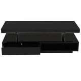 English Elm Led Coffee Table With Storage, Modern Center Table With 2 Drawers and Display Shelves, Accent Furniture With Led Lights For Living Room,Black