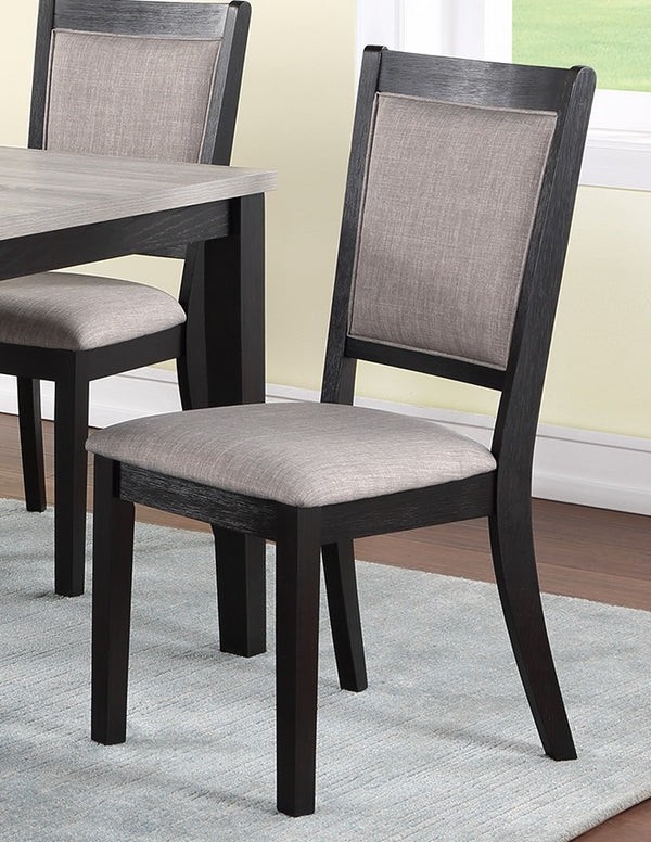 English Elm Contemporary 6pc Dining Set with Bench and 4 Upholstered Side Chairs, Two-Tone Rubberwood Finish B011S00408