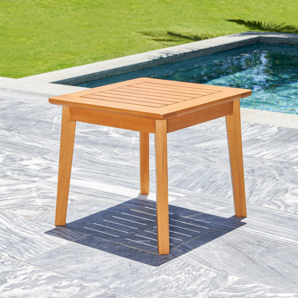 English Elm Rayna Outdoor Eucalyptus Slatted Side Table with Oil-rubbed Finish for Poolside Decks B093121221