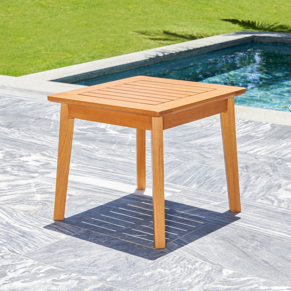 English Elm Rayna Outdoor Eucalyptus Slatted Side Table with Oil-rubbed Finish for Poolside Decks B093121221