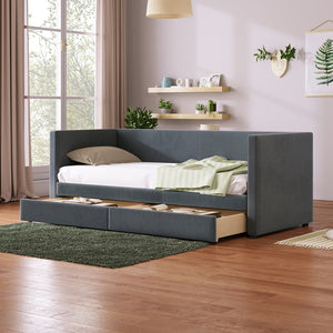 English Elm Twin Corduroy Daybed with Two Storage Drawers, Solid Pine Legs, Wood Slat Support, Durable Design Gray SF000007AAE
