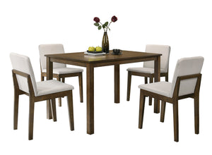 English Elm Dark Walnut 5pc Dining Set with Beige Burlap Cushions, Rubberwood Veneer, Compact Table-Chairs Combo B011119000
