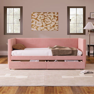 English Elm Twin Corduroy Daybed with Two Storage Drawers, Solid Pine Legs, Wood Slat Support, Durable Design Pink SF000007AAH
