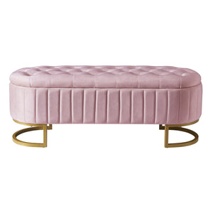 English Elm Elegant Upholstered Velvet Storage Ottoman Bench with Button-Tufted Top, Metal Legs, Spacious Hidden Storage, Modern Seat for Bedroom Living Room Entrance Pink 48.25 L x 16.25 W x 12.5 H N733P208522H