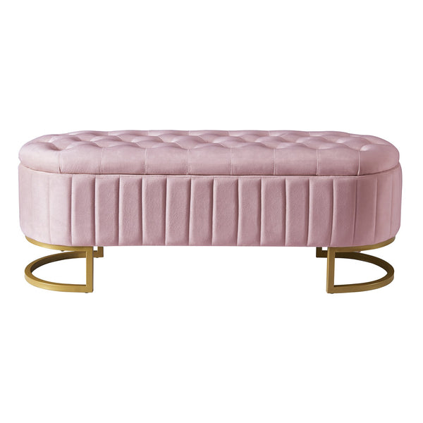 English Elm Elegant Upholstered Velvet Storage Ottoman Bench with Button-Tufted Top, Metal Legs, Spacious Hidden Storage, Modern Seat for Bedroom Living Room Entrance Pink 48.25 L x 16.25 W x 12.5 H N733P208522H