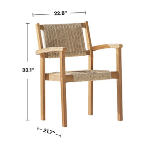 English Elm Mauricio Honey Wood Dining Chair Set of 2 - Acacia/Eucalyptus Wicker Strap Seats, Weather-Resistant Finish B093121209