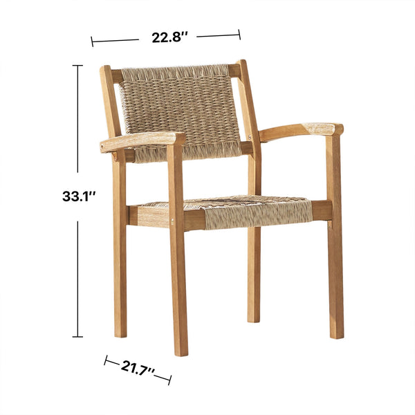English Elm Mauricio Honey Wood Dining Chair Set of 2 - Acacia/Eucalyptus Wicker Strap Seats, Weather-Resistant Finish B093121209