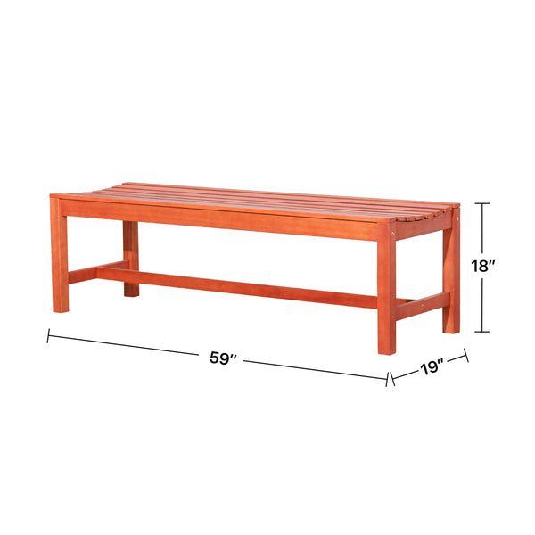 English Elm Emilio Eucalyptus 3-Seater Backless Garden Bench, Reddish Brown Oil-Rubbed Finish, Weather-Resistant B093121196