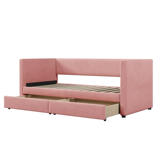 English Elm Twin Corduroy Daybed with Two Storage Drawers, Solid Pine Legs, Wood Slat Support, Durable Design Pink SF000007AAH
