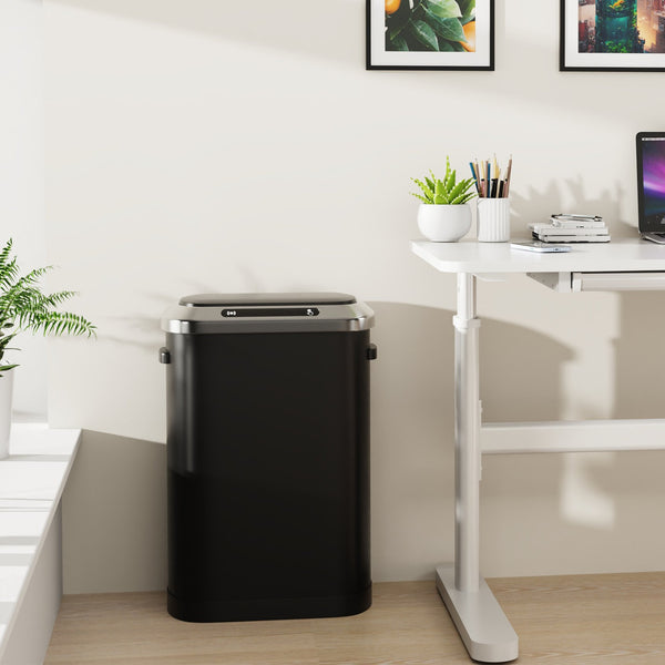 English Elm 50L Motion Sensor Trash Can with Silent Soft-Close Lid, 50L Stainless Steel 13.2Gal Hands-Free Bin Black W1550106524