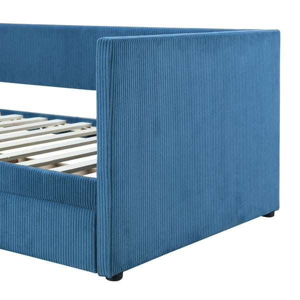English Elm Twin Corduroy Daybed with Two Storage Drawers, Solid Pine Legs, Wood Slat Support, Durable Design Blue SF000007AAC