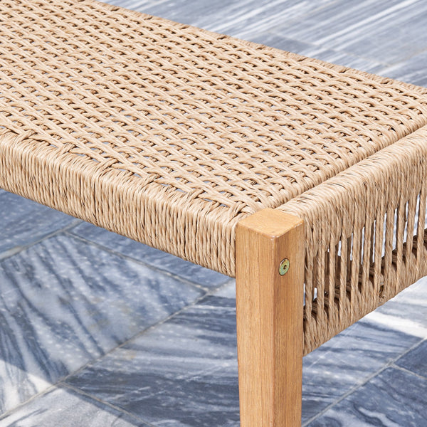 English Elm Mauricio 2-Seater Golden Oak Acacia Wood Bench with Strapped Rattan, Weather-Resistant Patio Seat (48") B093121192
