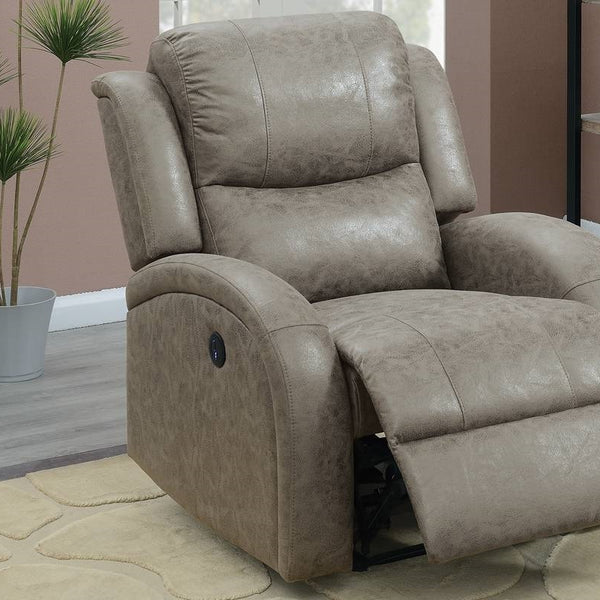 English Elm POWER Recliner with Leather-Like Upholstery and Metal Power Mechanism, Solid Wood Frame Comfort Gray 36 L x 31 W x 26 H B089112978