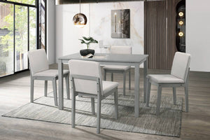 English Elm Grey 5pc Dining Set with Beige Burlap Cushions, Compact Rubberwood Veneer Table & 4 Chairs, Modern Transitional Design B011118999