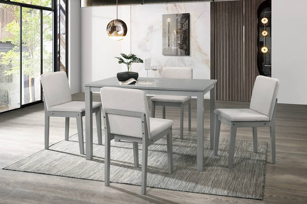 English Elm Grey 5pc Dining Set with Beige Burlap Cushions, Compact Rubberwood Veneer Table & 4 Chairs, Modern Transitional Design B011118999