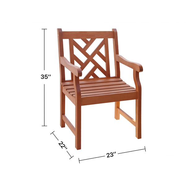 English Elm Lidwina Eucalyptus Reddish Brown Patio Armchair — Weather-Resistant Tropical Wood, 220 lb Capacity, UV-Safe Finish B093121210