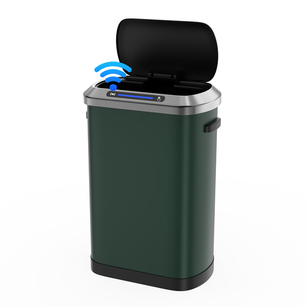 English Elm 50L Motion Sensor Trash Can with Silent Soft-Close Lid, 50L Stainless Steel 13.2Gal Hands-Free Bin Green W1550106526