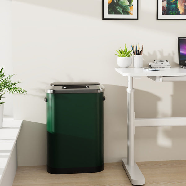 English Elm 50L Motion Sensor Trash Can with Silent Soft-Close Lid, 50L Stainless Steel 13.2Gal Hands-Free Bin Green W1550106526