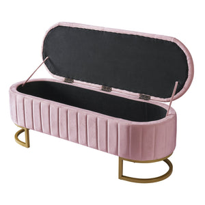 English Elm Elegant Upholstered Velvet Storage Ottoman Bench with Button-Tufted Top, Metal Legs, Spacious Hidden Storage, Modern Seat for Bedroom Living Room Entrance Pink 48.25 L x 16.25 W x 12.5 H N733P208522H