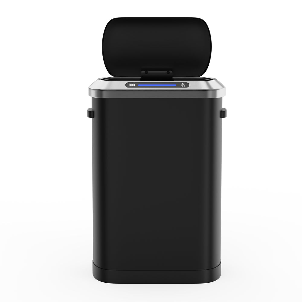 English Elm 50L Motion Sensor Trash Can with Silent Soft-Close Lid, 50L Stainless Steel 13.2Gal Hands-Free Bin Black W1550106524
