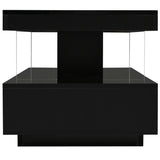 English Elm Led Coffee Table With Storage, Modern Center Table With 2 Drawers and Display Shelves, Accent Furniture With Led Lights For Living Room,Black