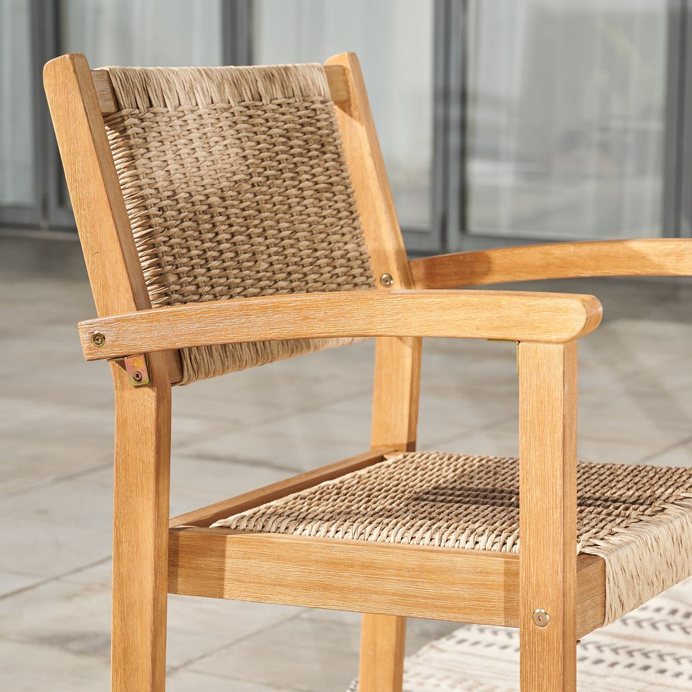 English Elm Mauricio Honey Wood Dining Chair Set of 2 - Acacia/Eucalyptus Wicker Strap Seats, Weather-Resistant Finish B093121209