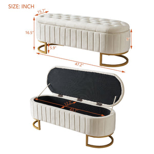 English Elm Elegant Upholstered Velvet Storage Ottoman Bench with Button-Tufted Top, Metal Legs, Spacious Hidden Storage, Modern Seat for Bedroom Living Room Entrance Beige 48.25 L x 16.25 W x 12.5 H N733P208522A