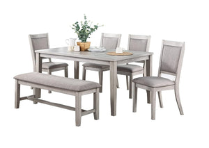 English Elm Contemporary Six Piece Rubberwood Dining Set with Bench Padded Seats Natural Finish B011S00407