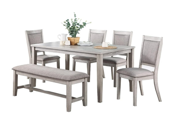English Elm Contemporary Six Piece Rubberwood Dining Set with Bench Padded Seats Natural Finish B011S00407