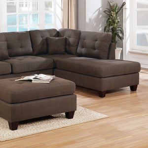 English Elm 3-PCS Sectional Sofa in Black Coffee - Reversible L/R Chaise, Linen-Like Polyfiber, Solid Wood Frame B089S00110