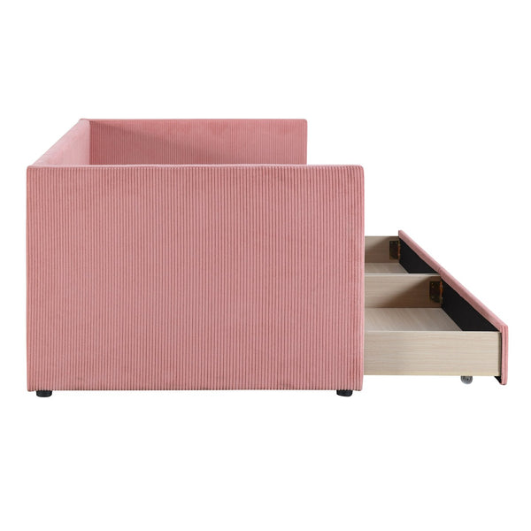 English Elm Twin Corduroy Daybed with Two Storage Drawers, Solid Pine Legs, Wood Slat Support, Durable Design Pink SF000007AAH