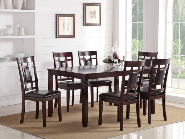 English Elm Modern 7pc Dining Set Espresso Finish with Eyelet Back Chairs, Faux Leather Cushions, Seats 6 B011119001