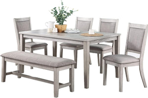 English Elm Contemporary Six Piece Rubberwood Dining Set with Bench Padded Seats Natural Finish B011S00407