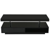 English Elm Led Coffee Table With Storage, Modern Center Table With 2 Drawers and Display Shelves, Accent Furniture With Led Lights For Living Room,Black