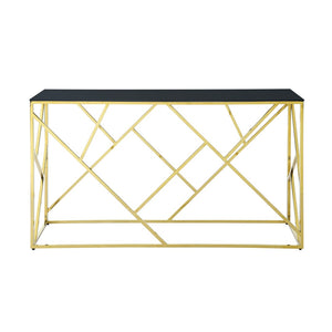 English Elm Modern Chrome Metal Console Table Black Tempered Glass Top for Entryway or Living Room W1567110796