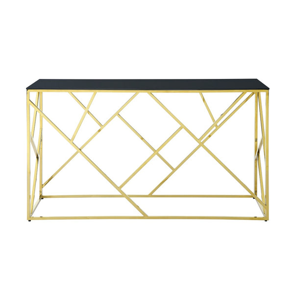 English Elm Modern Chrome Metal Console Table Black Tempered Glass Top for Entryway or Living Room W1567110796