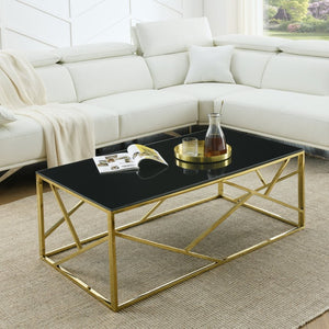 English Elm Modern Black Tempered Glass Rectangular Table with Gold Steel Frame for Living Spaces W1567110789