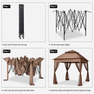 English Elm Outdoor 11x11 Ft Gazebo Canopy with Double-Tier Ventilated Roof, Removable Mesh, Sandbags Brown W419104362