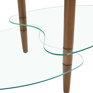English Elm Transparent Oval Tempered Glass Coffee Table with Oak Legs Three Tier Living Room W24194362