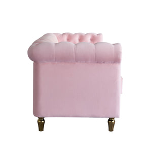 English Elm Chesterfield Rolled Arm Sofa 84.65" Elegant Button-Tufted Velvet, Gold Trim & Turned Feet Lounge Charm Pink W579104834
