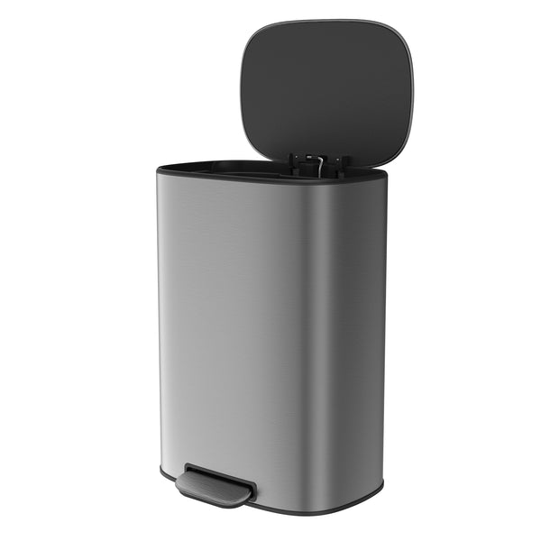 English Elm 13 13 Gallon 50L Trash Can, Soft-Close Step Pedal Bin, Fingerprint-Proof Stainless Steel, Quiet Lid W1550106530