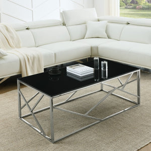 English Elm Modern Black Tempered Glass Rectangular Table with Gold Steel Frame for Living Spaces W1567110791