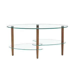 English Elm Transparent Oval Tempered Glass Coffee Table with Oak Legs Three Tier Living Room W24194362